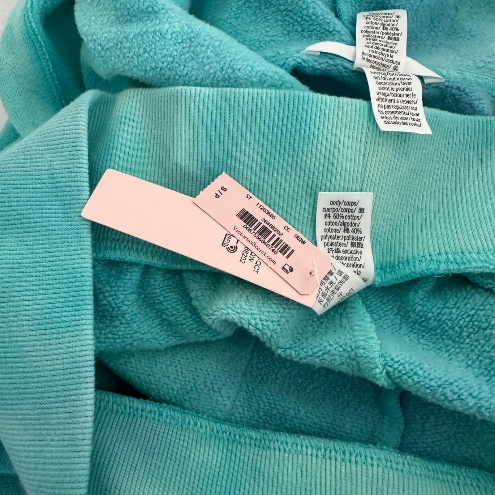 Victoria's Secret Tie Dye Cropped Hoodie Shorts‎ Set Aqua Blue Womens Small P - Image 11