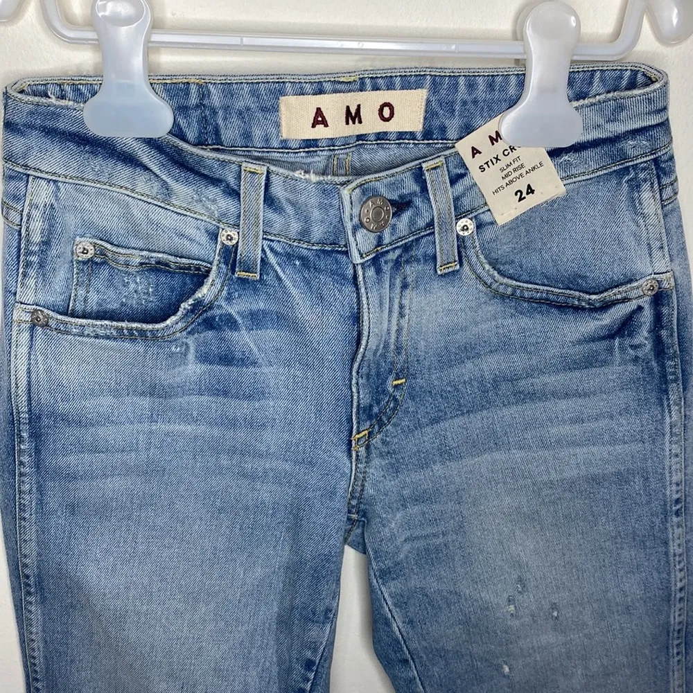 Amo Stix Crop mid rise slim fit distressed jeans in Check us later wash size 24 - Image 63