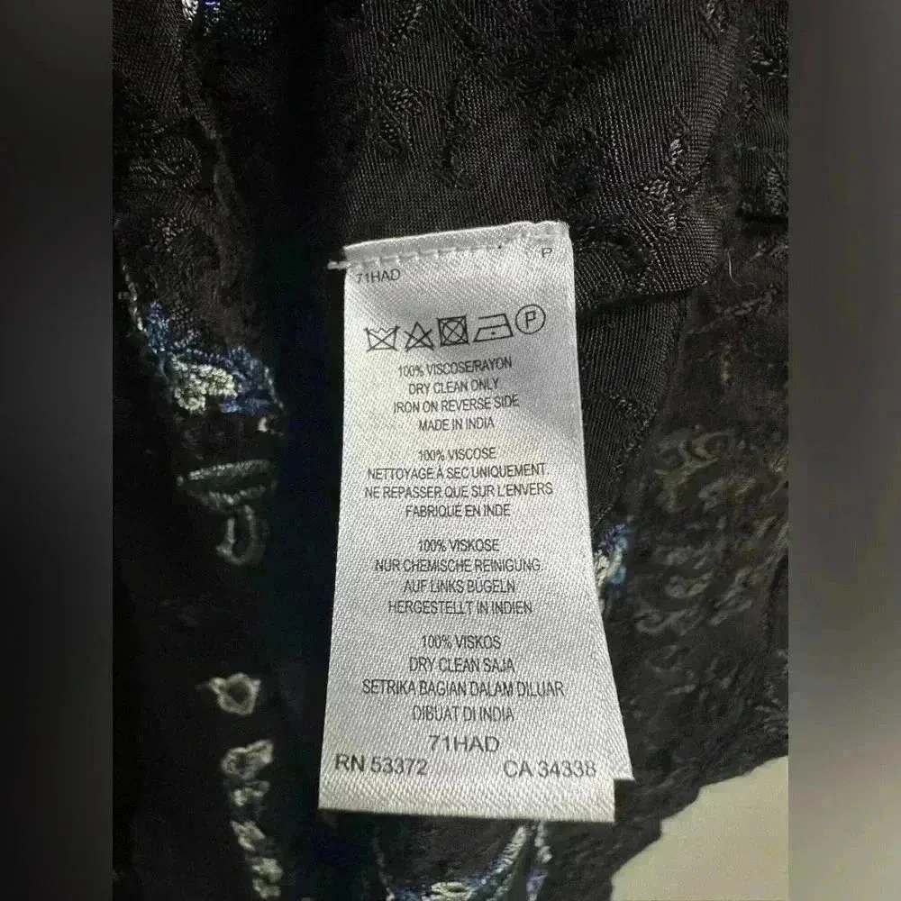 French Connection Black Embossed Brocade Blue Embroidered Floral Dress - Image 7