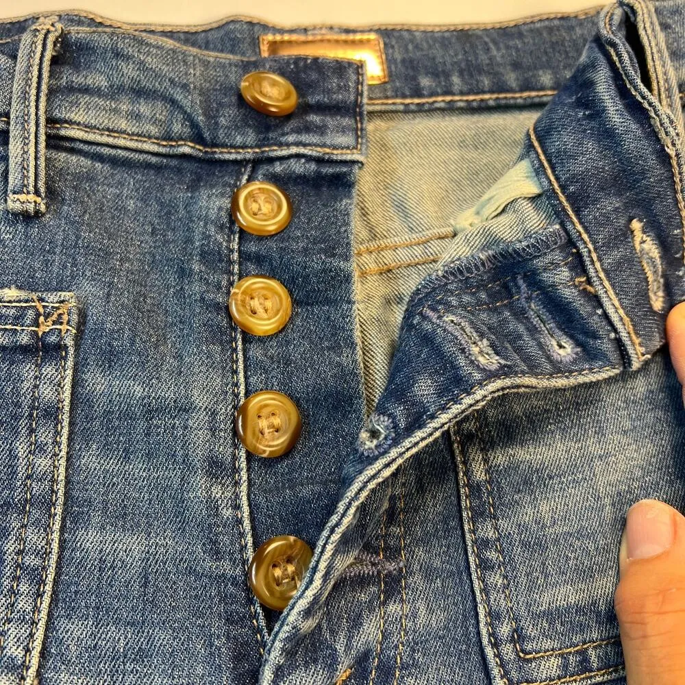 Mother The Patch Pocket Hustler Crop Jean Button Fly Half Raw Hem Size 25 Blue - Image 4