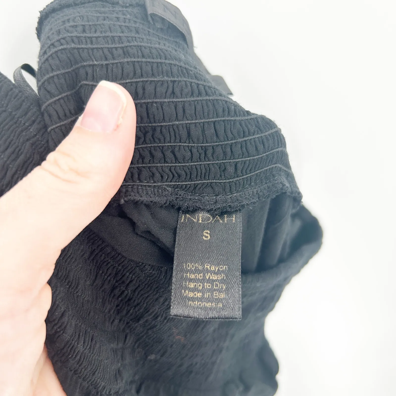 Indah Black Ruffle Wide Leg Flare Pants Womens Size S Smocked Waist‎ Boho Chic - Image 8