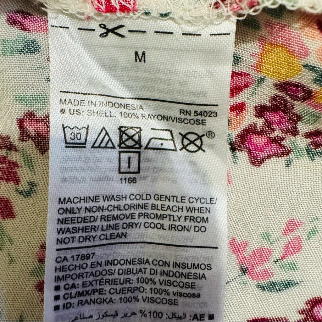 Old Navy Women Cream Pink Floral V-Neck Semi Flared Sleeves Relaxed Fit Blouse M - Image 12