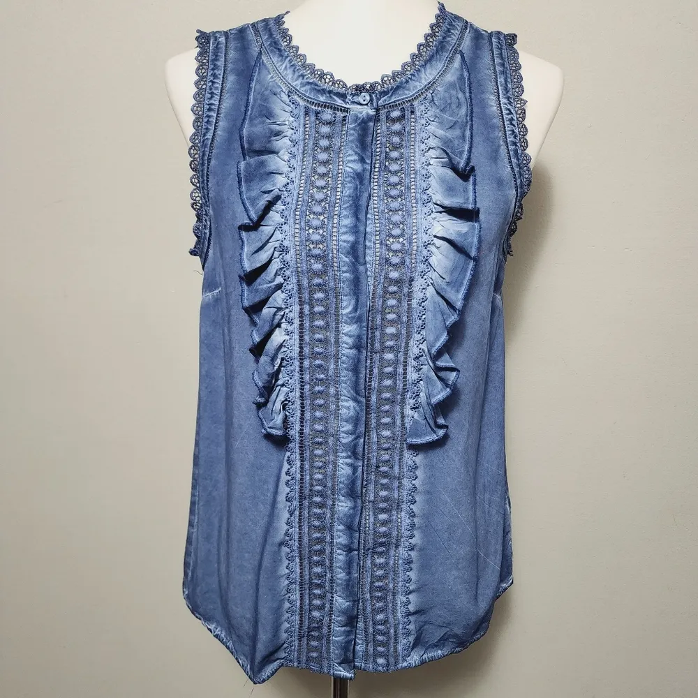Anthropologie James Caviello Amie Ruffle Lace Mixed Media Blouse Size Small - Image 4
