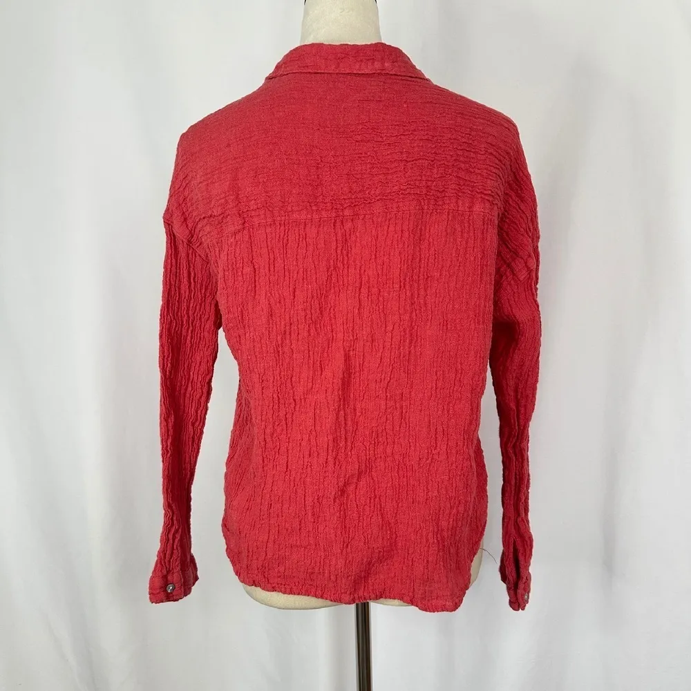 Tahari 100% Linen Button Up Top European Flax Long Sleeve Coral Red Women Medium - Image 4