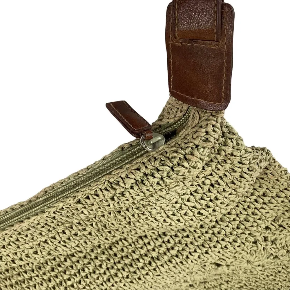 Crochet Lace Purse with Leather Strap Green - Image 5