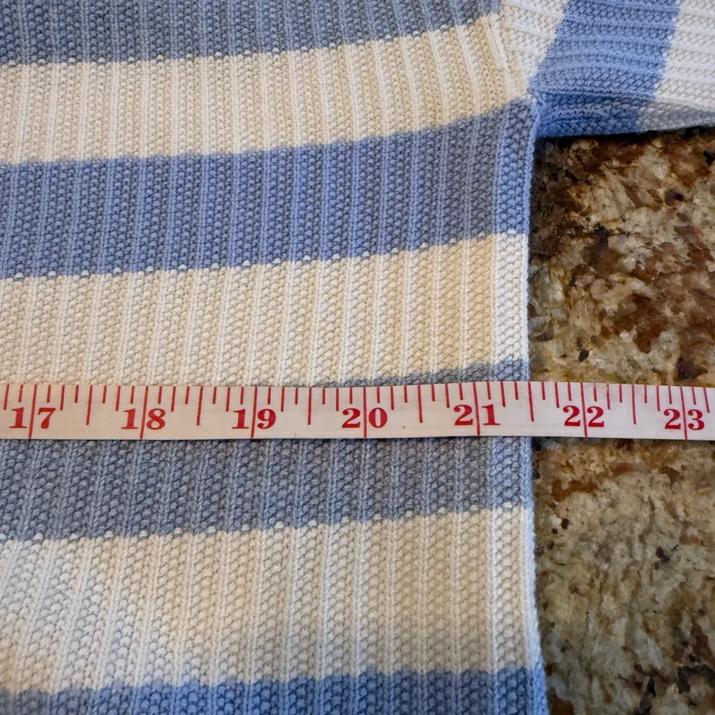 Talbots Sweater Cardigan - Raglan Sleeves Size L Large Baby Blue White Stripe - Image 6