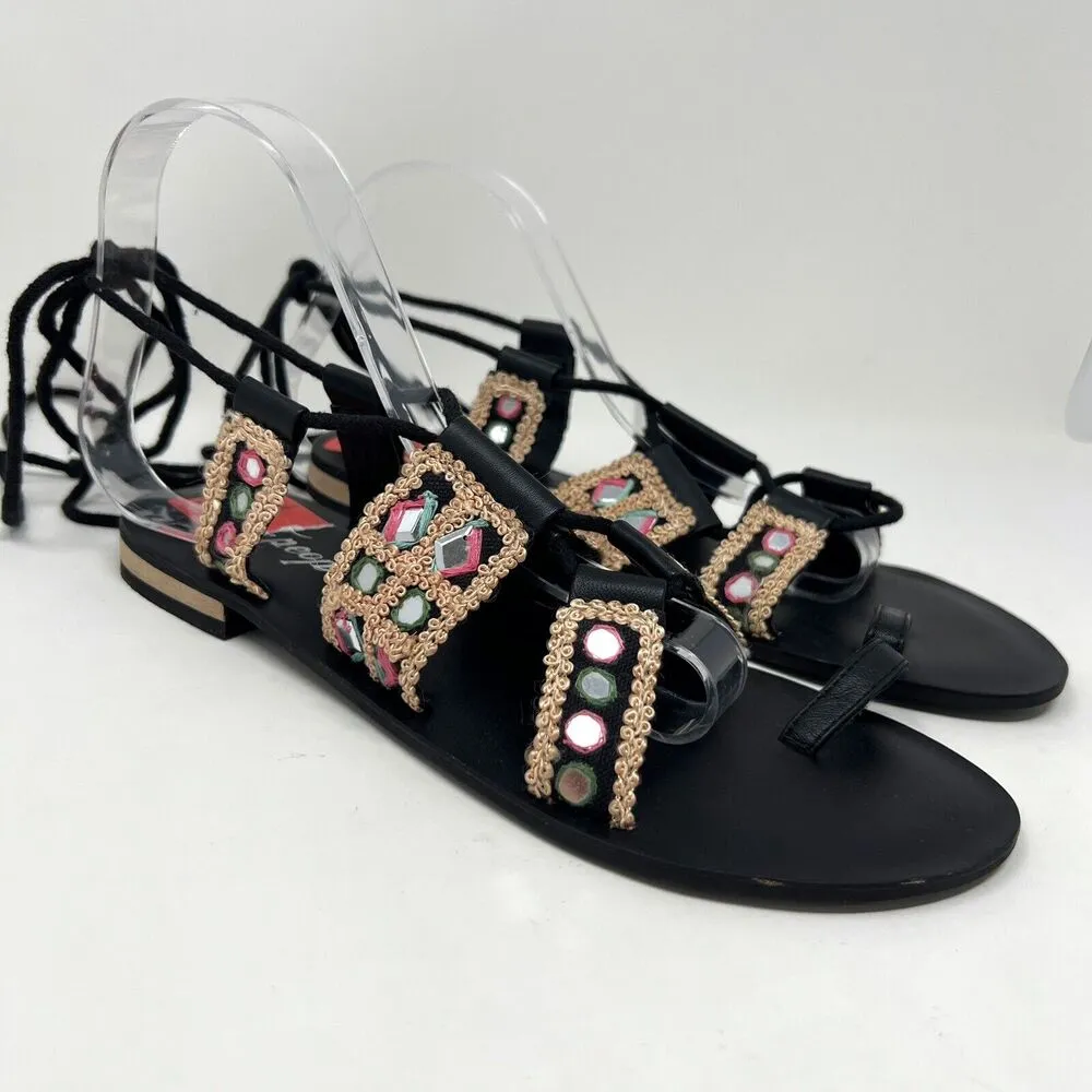 Free People Mantra Mirror Sandals Black Boho Gladiator Lace Up EU 39 Women’s 8.5 - Image 3