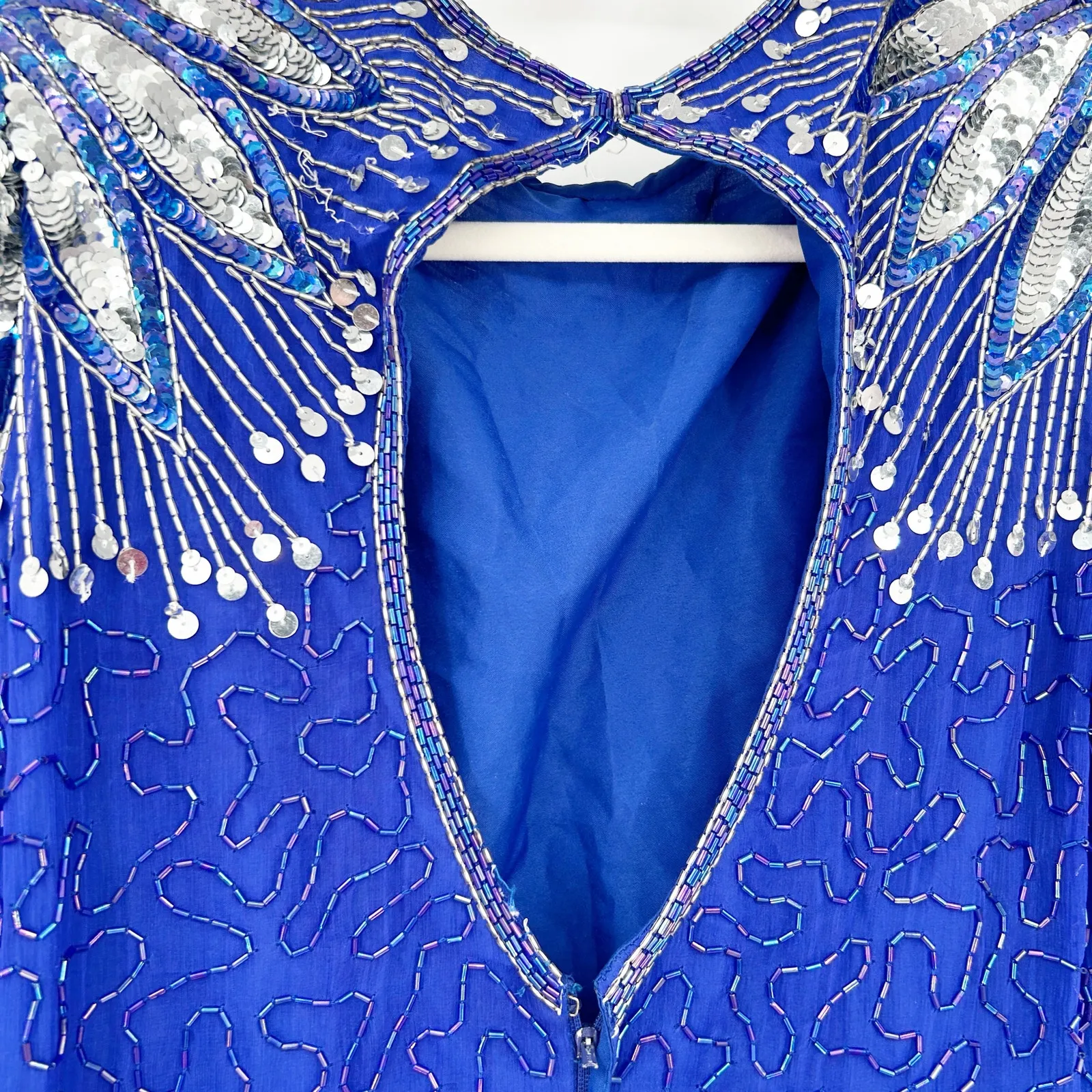 Laurence‎ Kazar Womens VTG 80s Evening Party 100% Silk Beaded Sequin Dress PL Blue Size undefined - Image 8