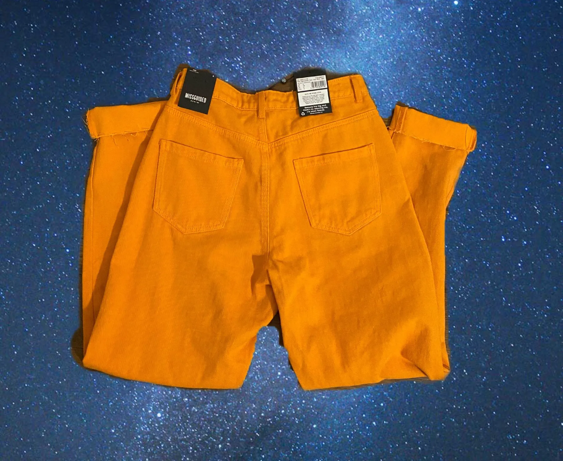 High Waisted Raw Hem  Orange Jeans - Image 2