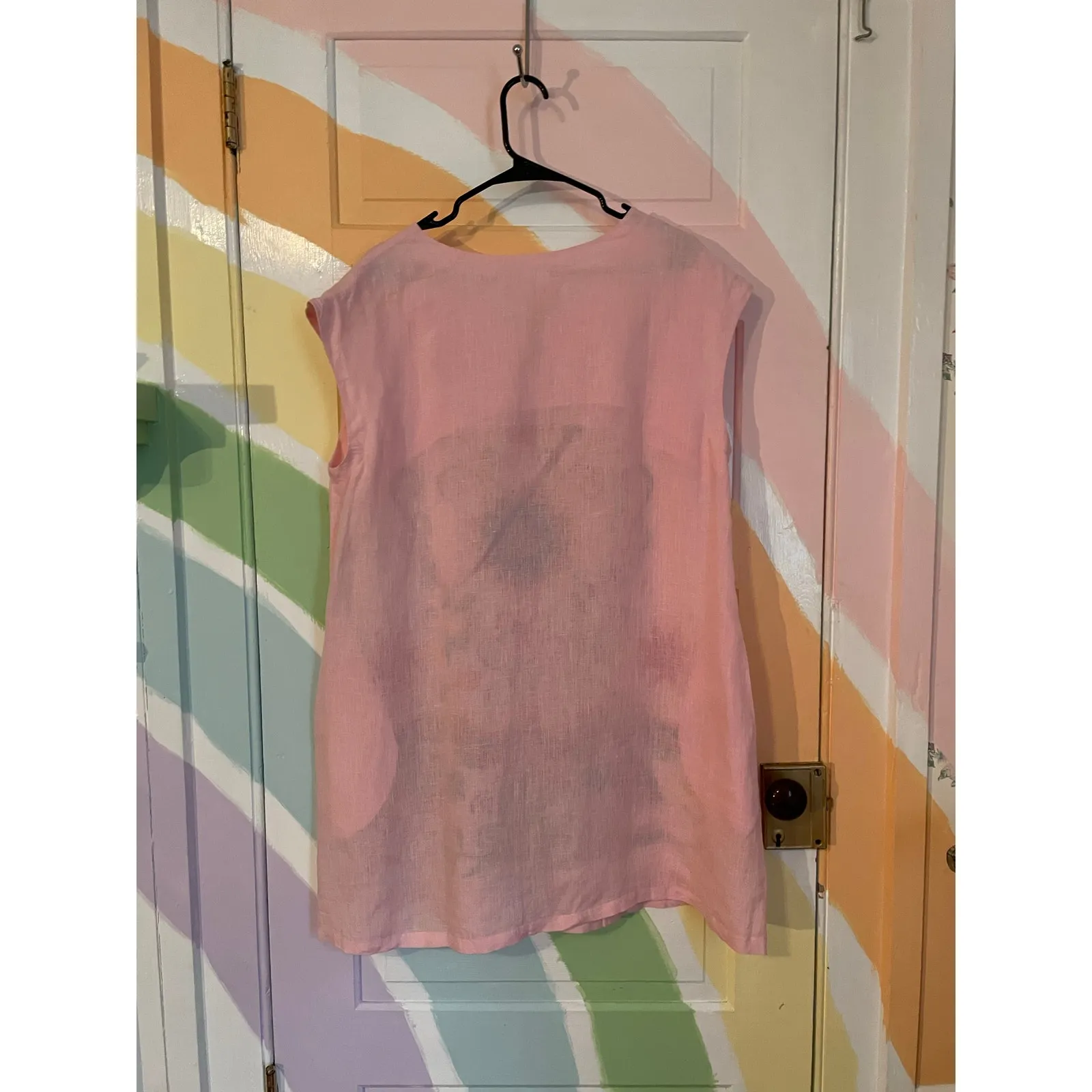 Sister Mary Embroidered Linen Tunic Dress Boho Mexican Floral Birds L Pink Size L - Image 5