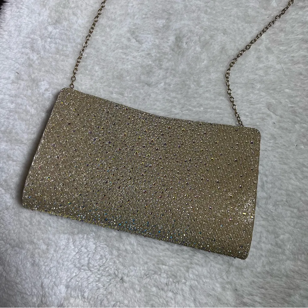 Gunne Sax by Jessica McClintock Gold Rhinestone Kacie Clutch Crossbody Bag - Image 4