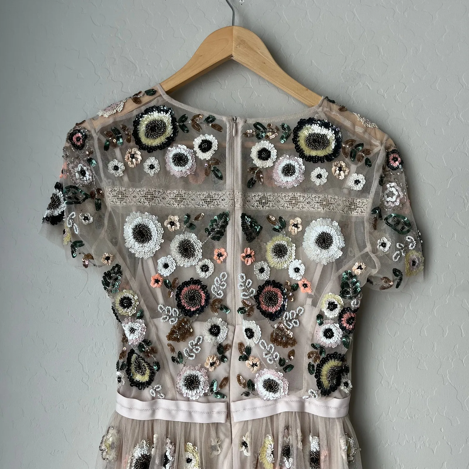 Needle & Thread Dress Woodland‎ Floral Embellished Tulle Pastel Pink Minidress 2 - Image 6