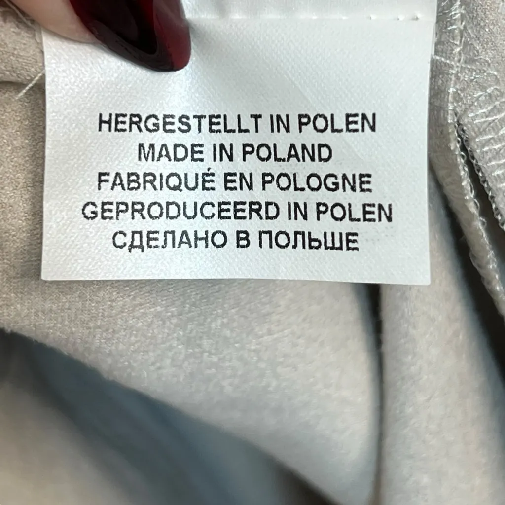 RIANI Sleeveless Dress Apron Pockets Double Zip Taupe Faux Suede Size 10 Tan - Image 11