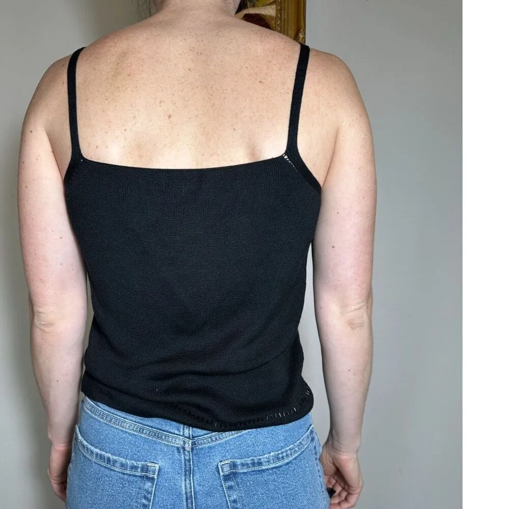 Vintage 100% Silk Bejewelled Banana Republic Black Tank Top Size Large - Image 3