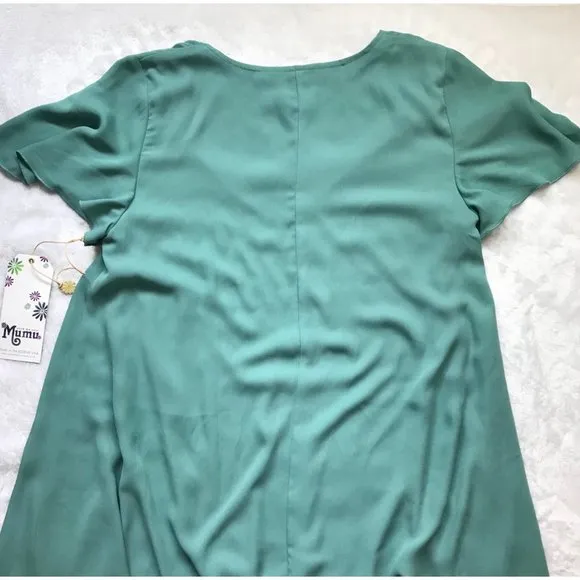 Show‎ Me Your Mumu Women's Teal Chiffon Kylie Mini Dress Size Medium NEW - Image 6