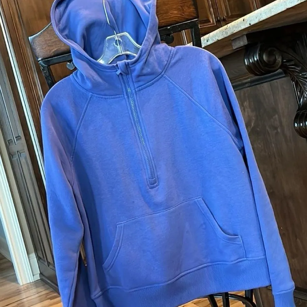 Scuba Neck Hoodie Cotton Periwinkle Blue Sweatshirt Cotton Knit Pullover Women S - Image 7