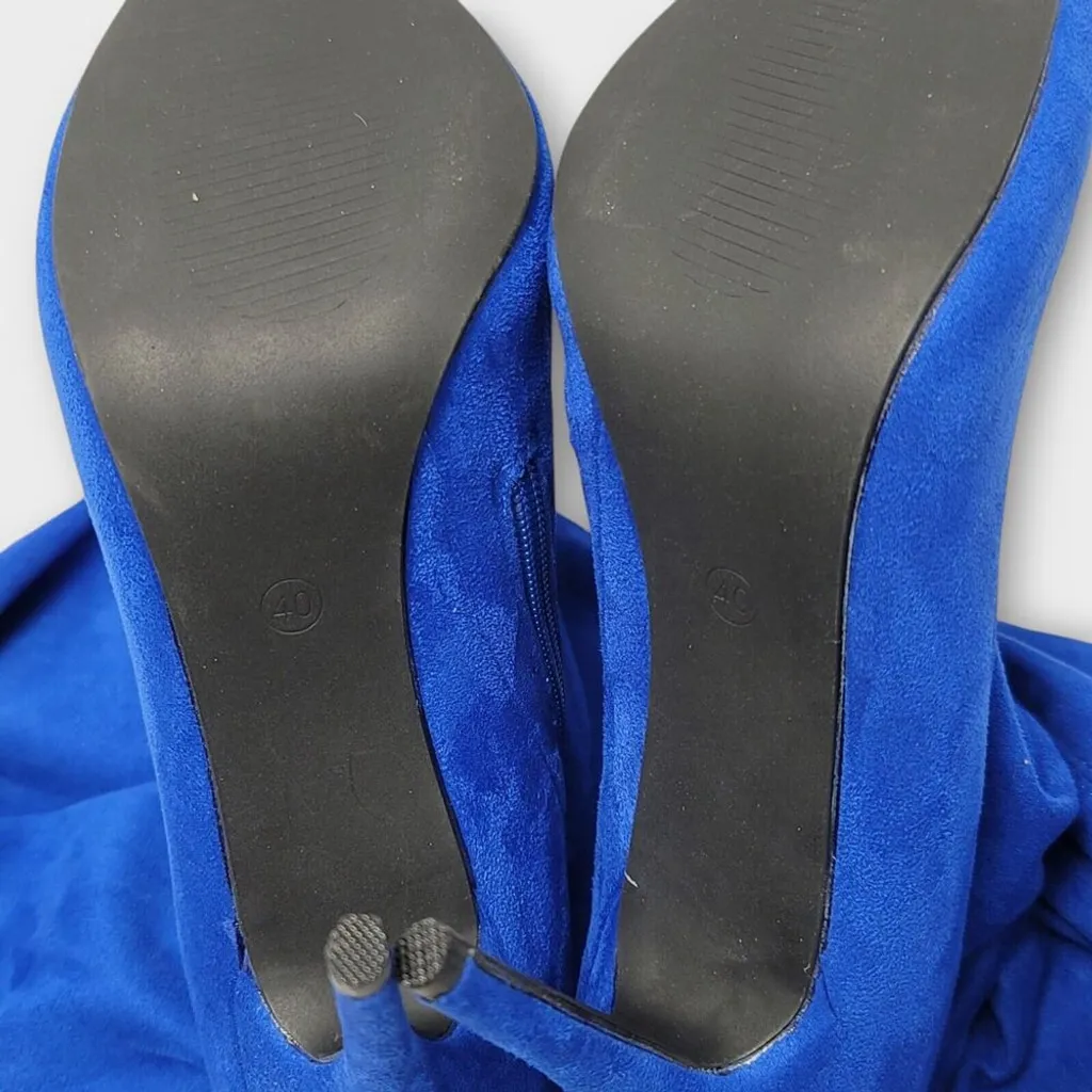 Camssoo Thigh High Faux Suede Stretchy Zip Pointed Toes Stiletto Heel Boot Sz 40 Blue - Image 7