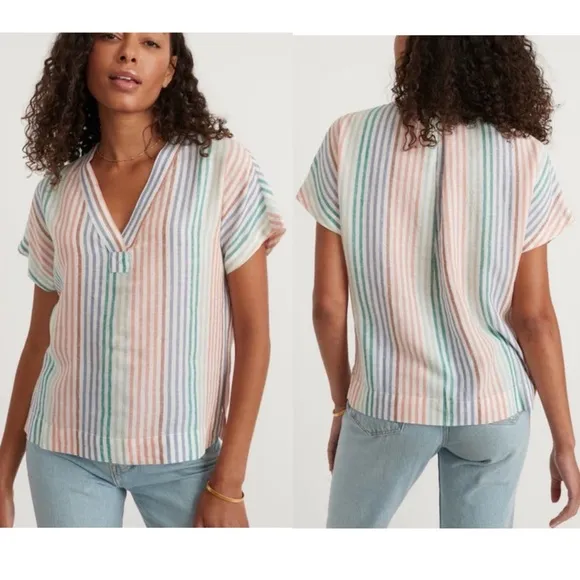 Marine Layer Bali Tunic Rainbow Stripe Lyocell Linen Blend Top Women Size XS NEW - Image 2
