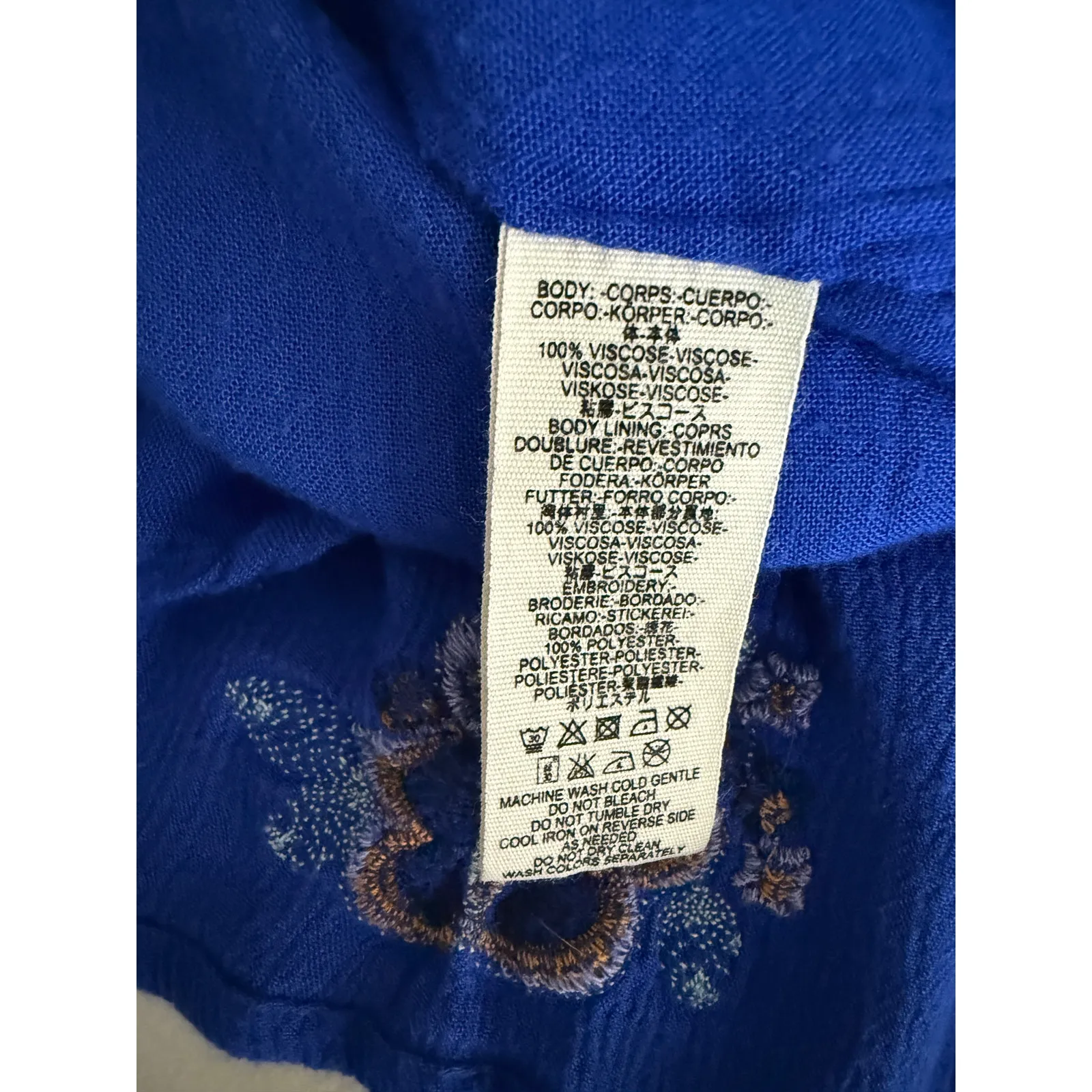 Free People Royal Blue Oxford Embroidered Short Long-Sleeved Mini Swing Dress XS - Image 5