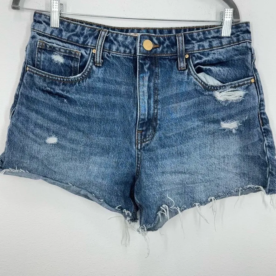 KUT From The Kloth Taylor‎ High Rise Denim Shorts Distressed Frayed Hem Blue - Image 2
