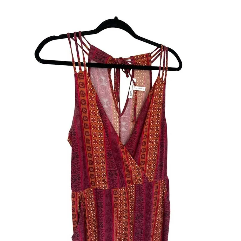 BCBGeneration Jumpsuit Womens Medium Orange Red Boho Beach Festival Geometric - Image 3