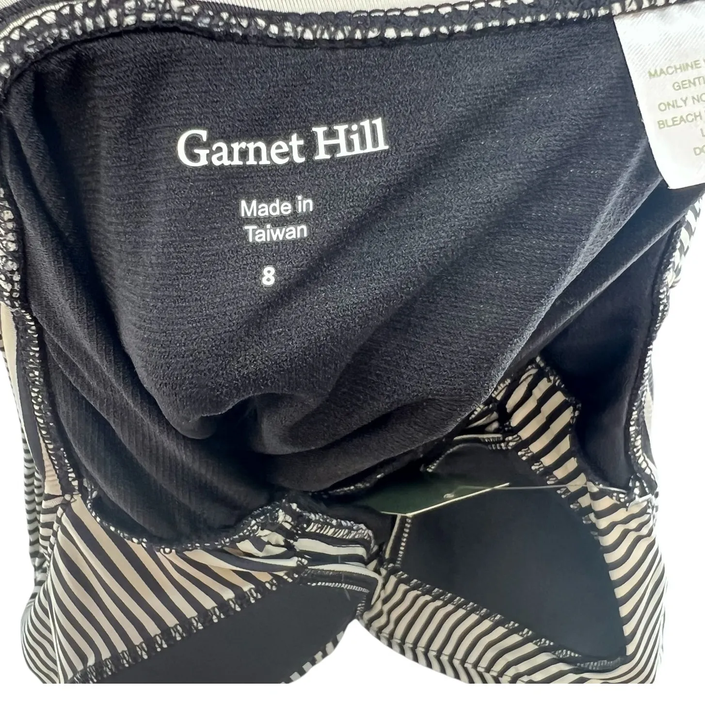 Garnet Hill One Piece Swimsuit Ruched Plunge Striped Black Cream Size 8 - Image 14