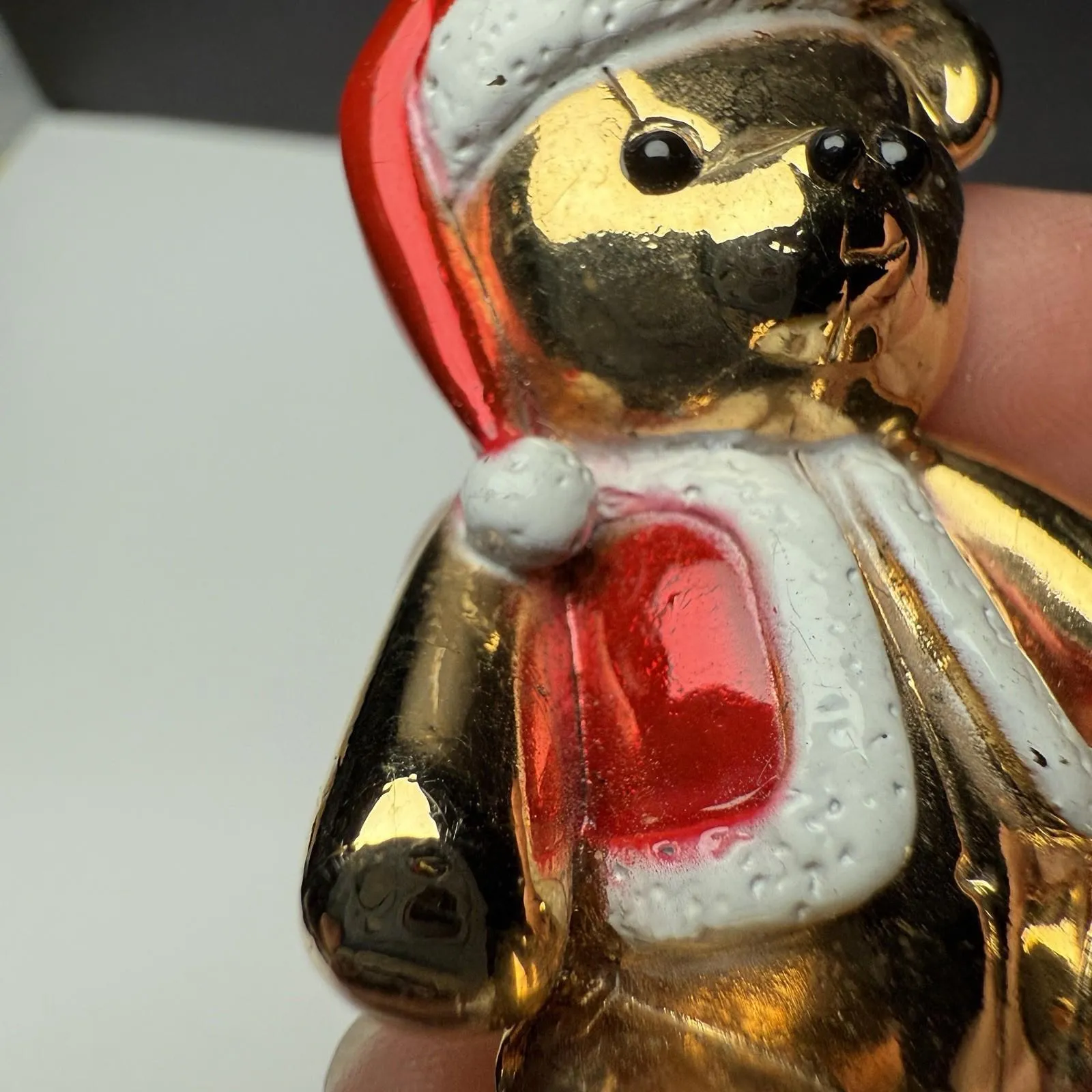 AJC Christmas Teddy Bear In Santa Clause Hat Enamel Brooch Pin Gold Tone Signed - Image 8