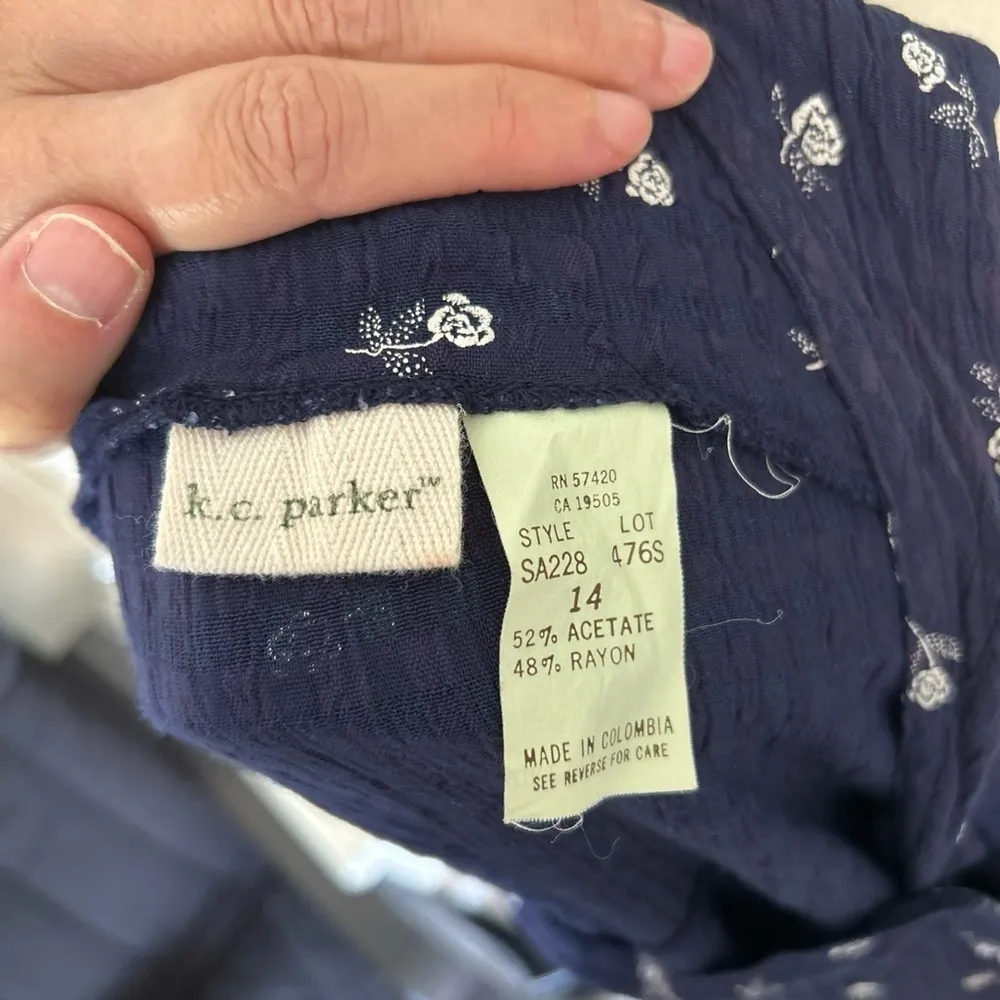 Vintage K.c Parker blue ditzy floral cottage Prairie, summer midi dress 14 med‌ - Image 7