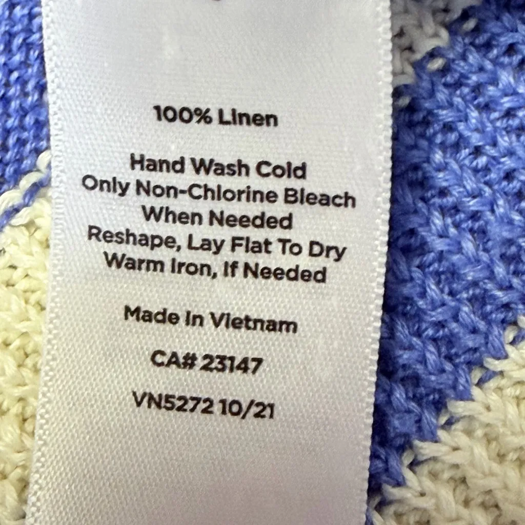 Talbots Plus V-neck Sweater 100% Linen Womens 1X Blue Tennis Preppy Cottagecore - Image 7
