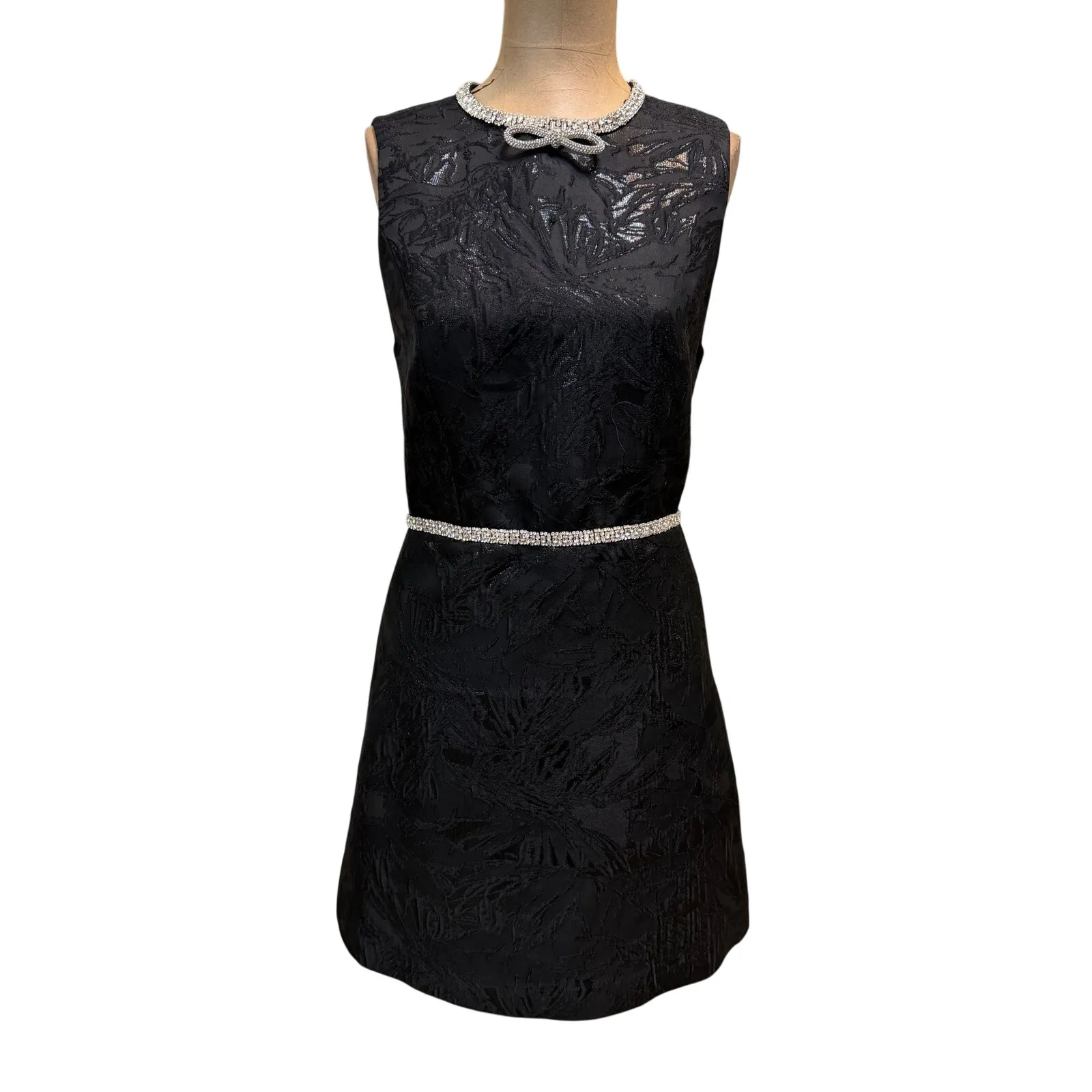 Alice + Olivia Mini Dress Ellis Crystal Embellished Black Sleeveless Jacquard 2 - Image 6