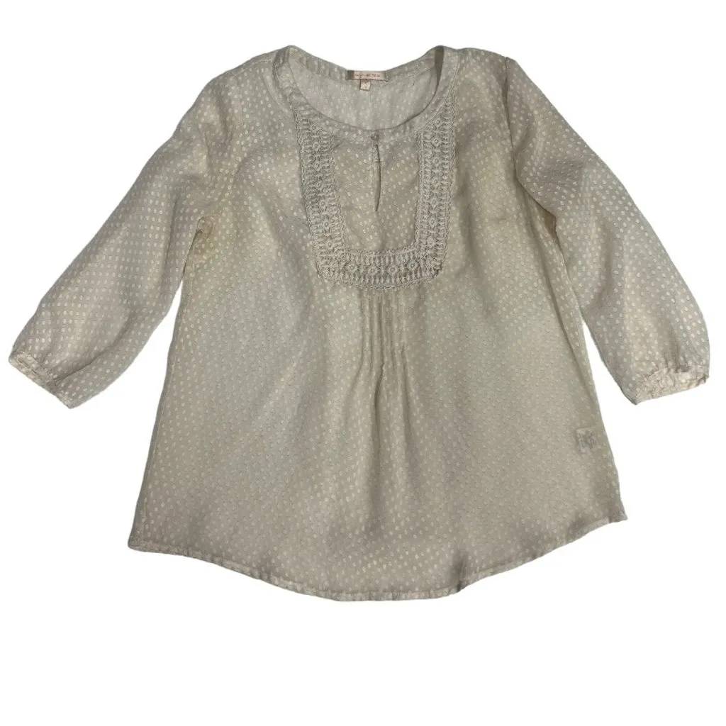 Anthropologie Skies Are Blue Sheer Peasant Polka Dot Top Crochet‎ Lace Size S - Image 6