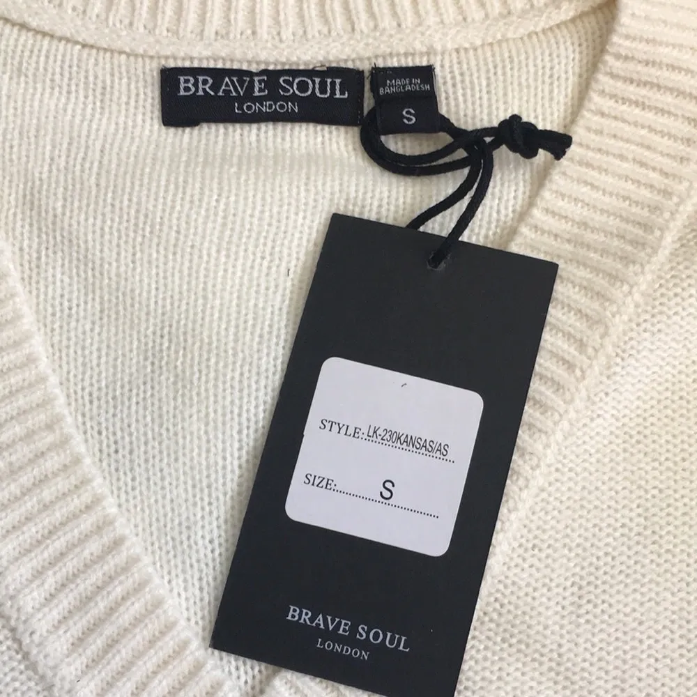 Brave Soul by Asos Kansas V Neck Knit Women’s Sweater Ivory size Small - Image 2
