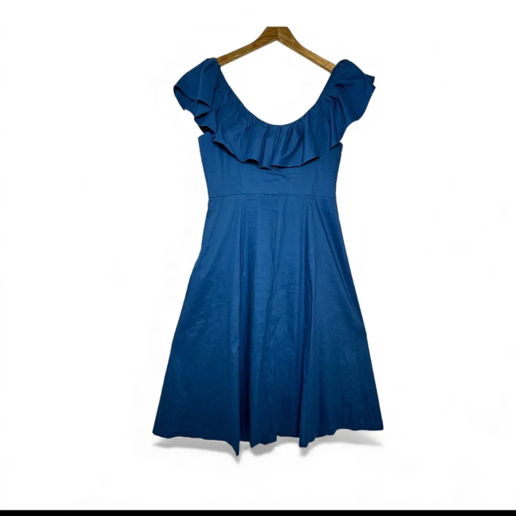ANTONIO MELANI Ember Linen  Blue Button-Front Midi Dress - Image 4
