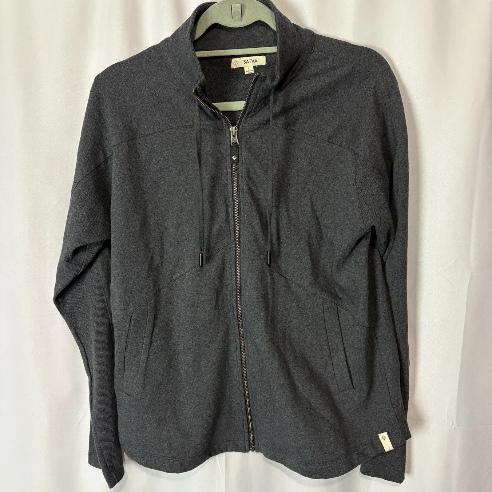 Satva Organic Cotton Jacket Semi Fitted Giri Gray Heather Size Large Athleisure - Image 2