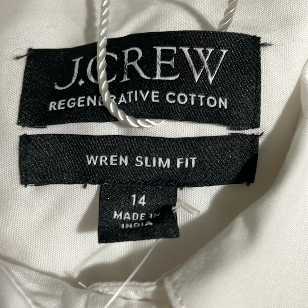 J Crew Wren Slim Fit Button Up Shirt Regenerative Cotton Poplin White Sz 14 NWT - Image 7