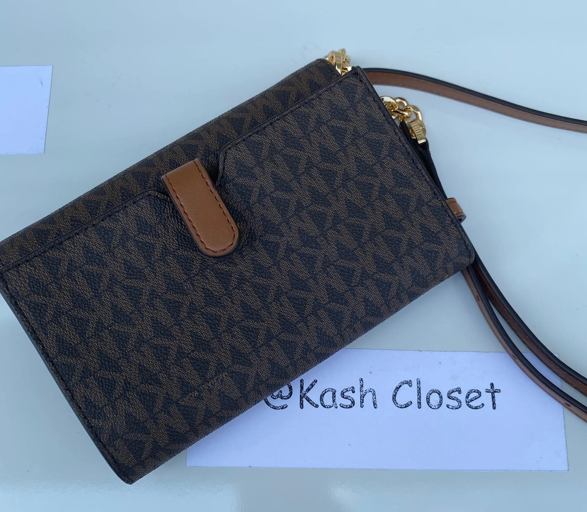 MK JST MD MF Phone Crossbody Brown Signature - Image 4
