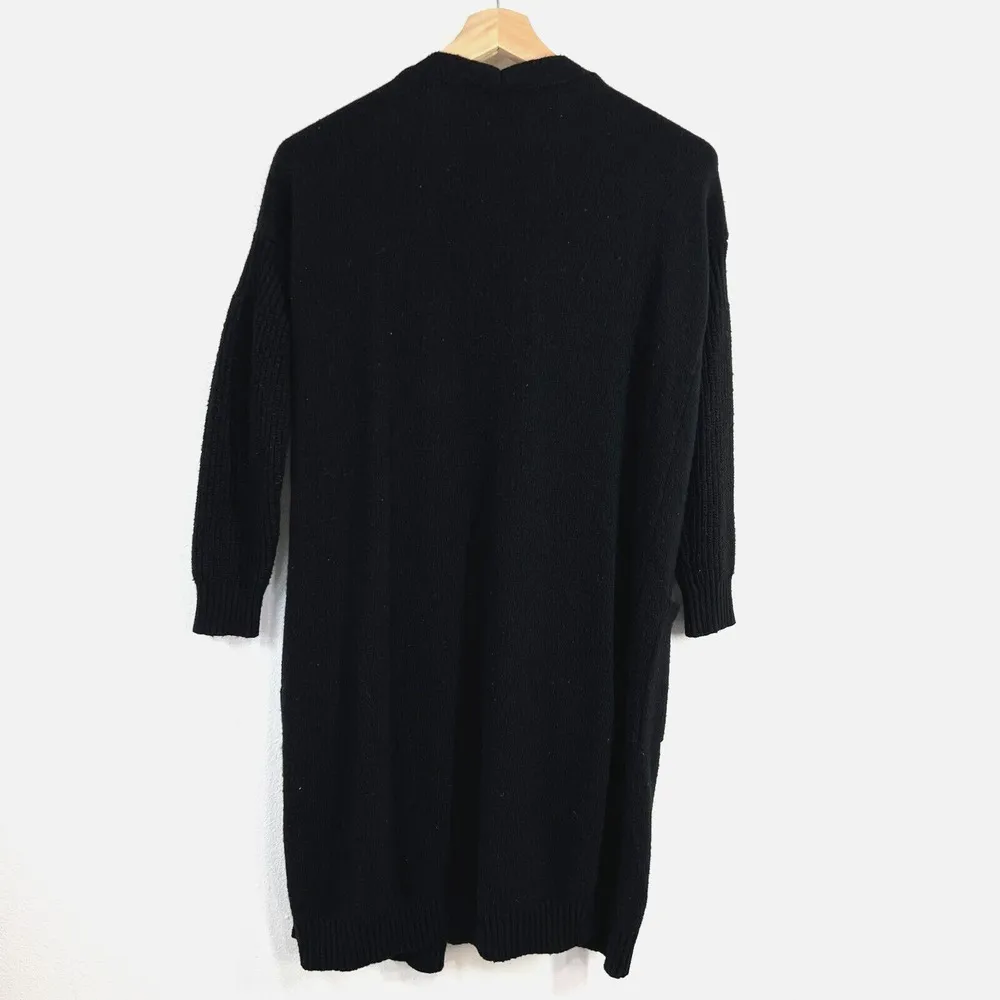 UGG Wool Blend Knit Cardigan Open Front Black XS Long Sleeves Pouch Pockets Boho - Image 2