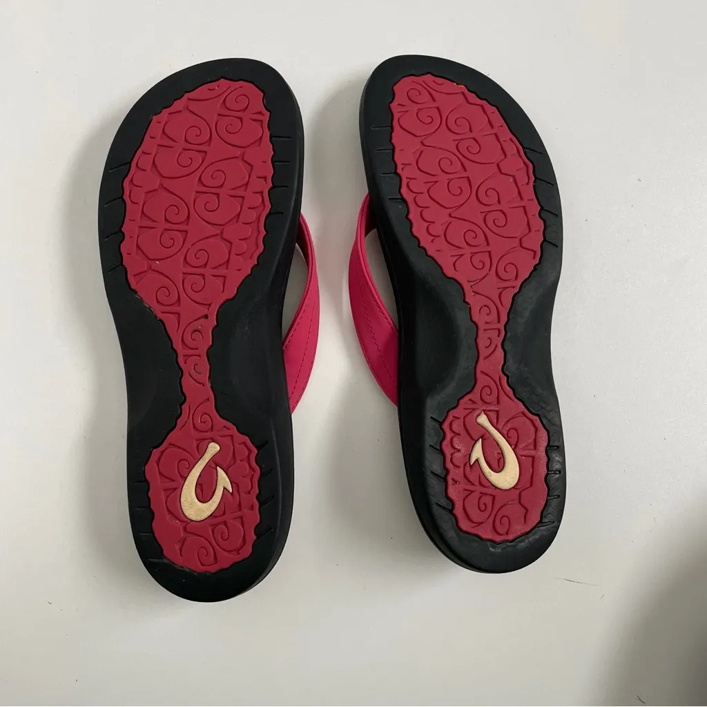 Olukai Sandals Ohana Flip Flops Comfort Travel Beach Hot Pink Black - Image 8
