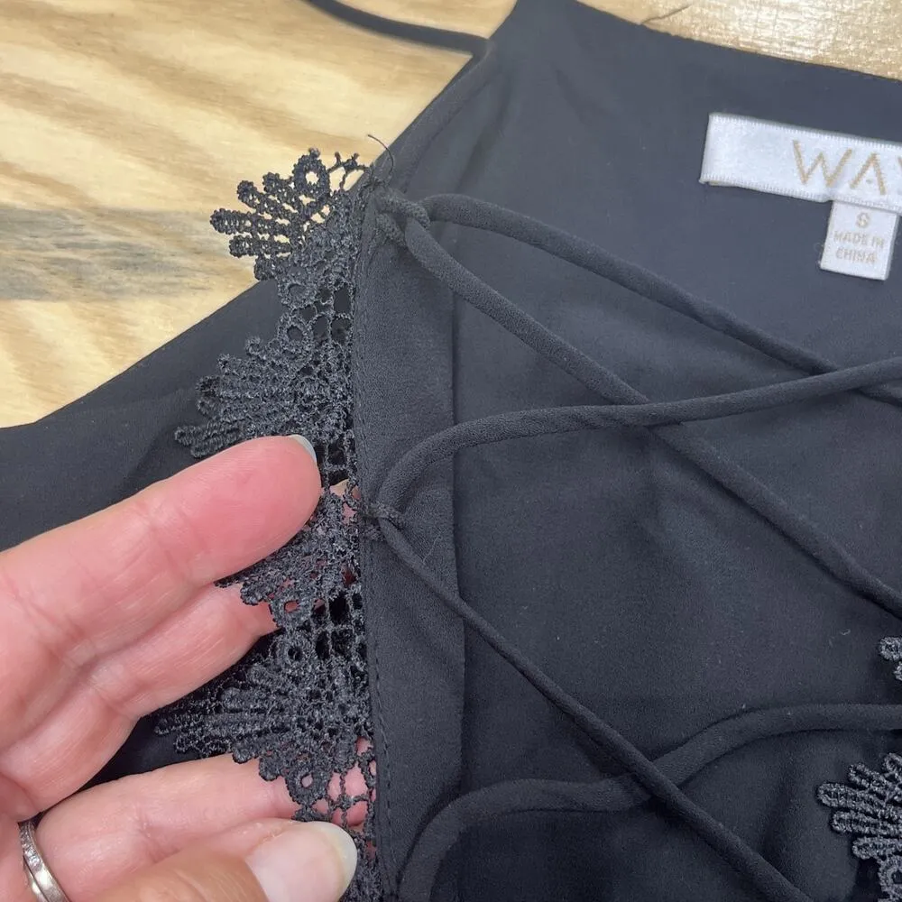 WAYF Posie Lace Camisole Small Black Cami Top Lace Dark Fairy Festival Witchy - Image 7