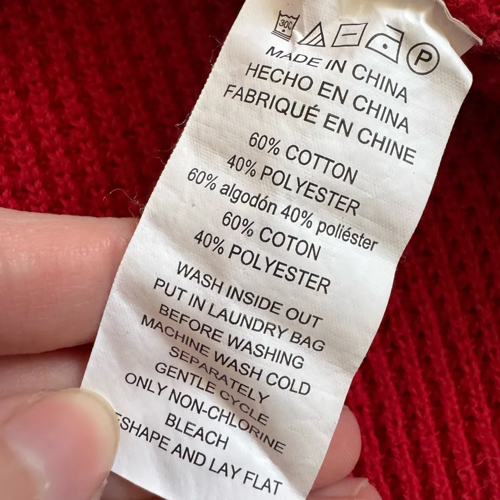 Michael Kors Red Waffle Holiday Cowl Neck Sweater- Size Small - Image 5