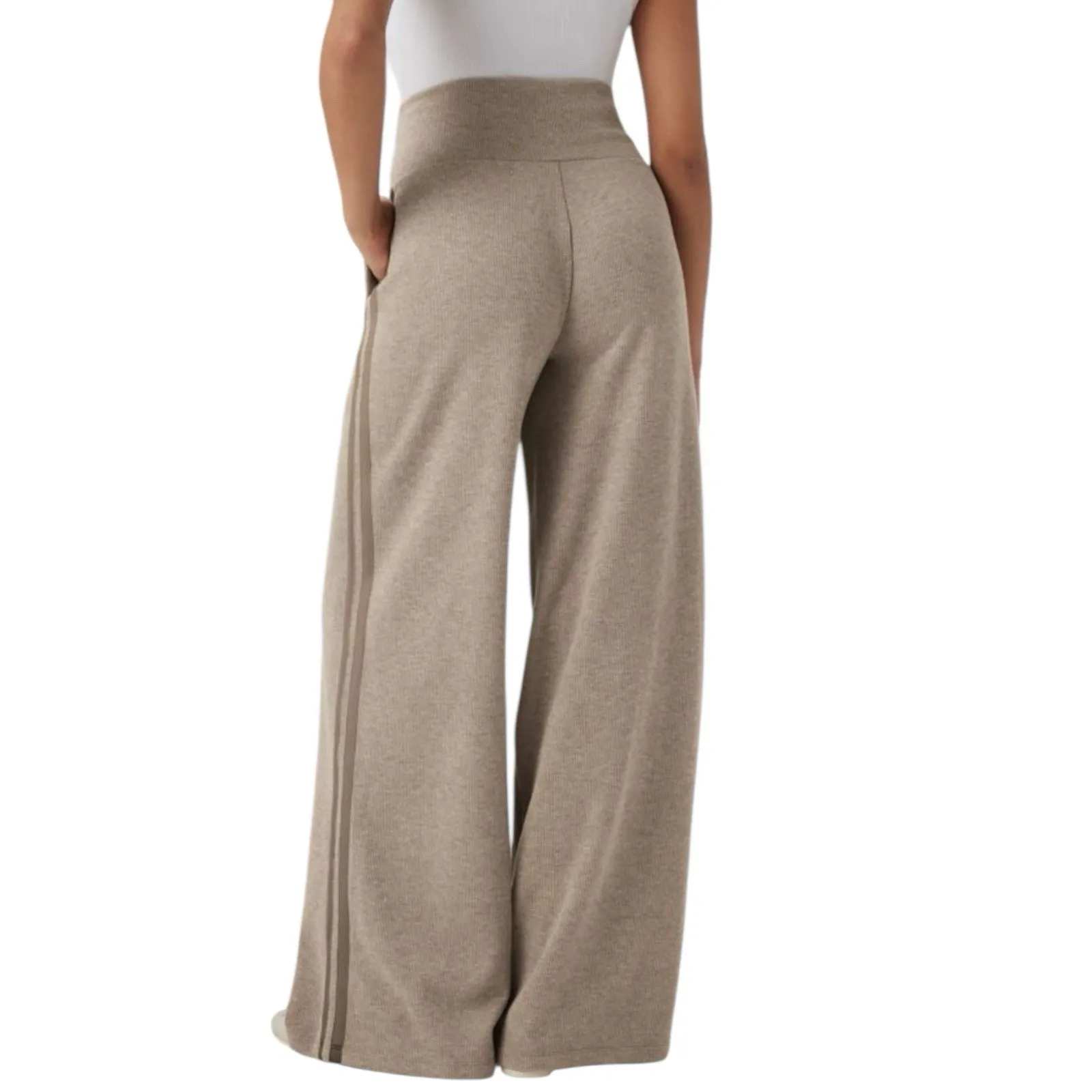 NWOT Halara Ribbed High Waisted Tummy Control Wide Leg Sweatpants Beige XS - Image 3