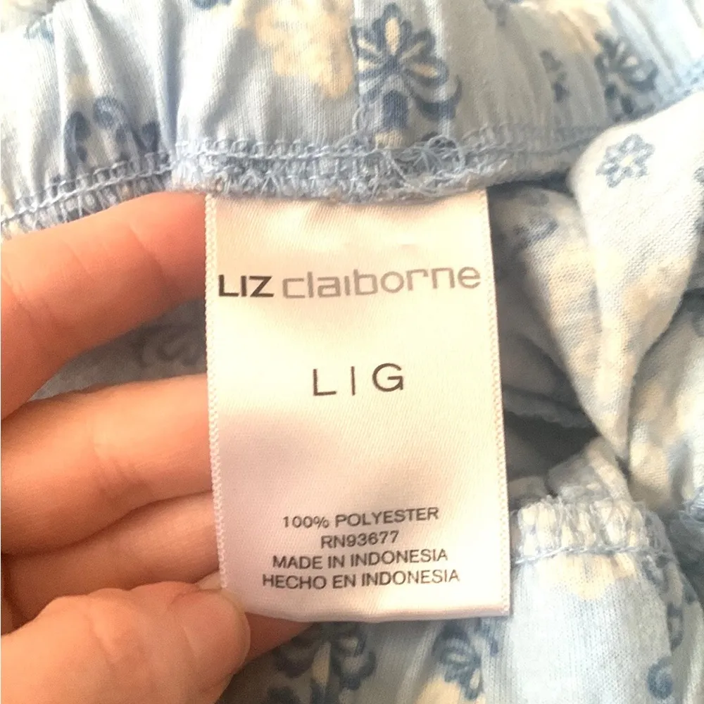 Liz Claiborne L/G Women’s Light Blue Floral Print Pajamas Set Pjs Size Large - Image 4