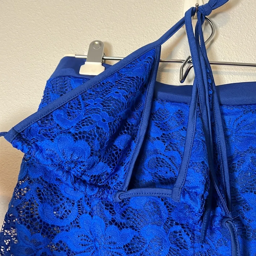 Blue lace shorts and triangle top set Size L - Image 2
