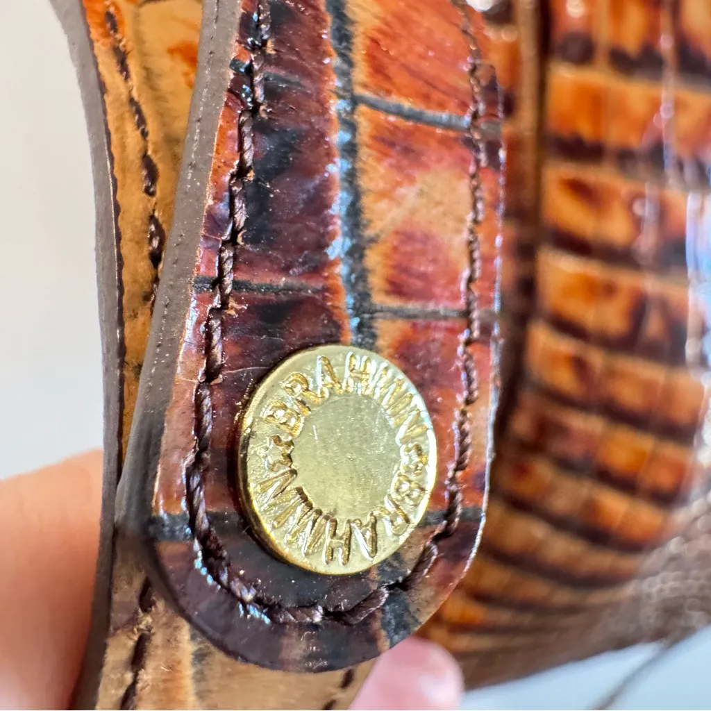 Brahmin Croc Embossed Leather Satchel Bag in Toasted Pecan Melbourne - Image 7