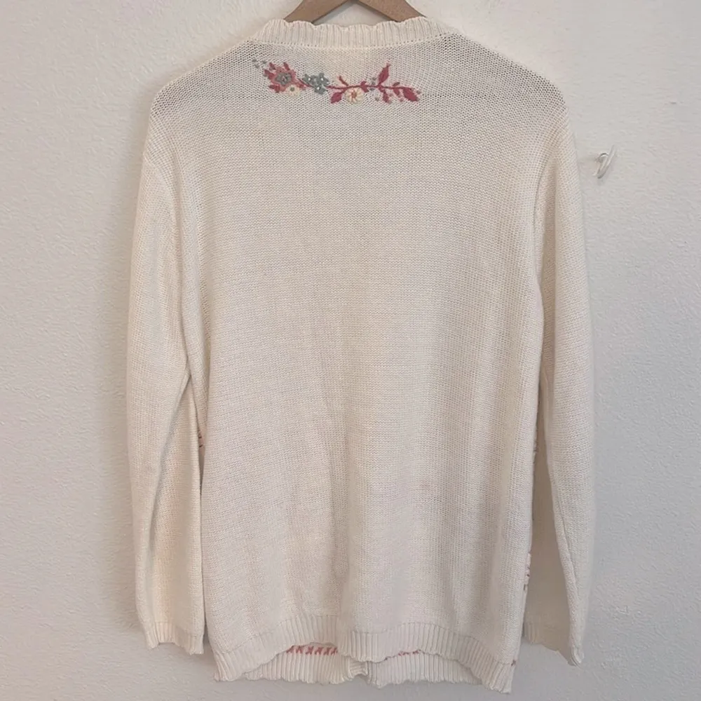 Vintage Knit Cardigan Sweater Small Oversized Knit Roses Grannycore Embroidered - Image 6