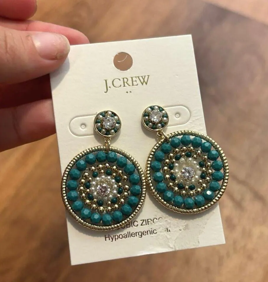 NWT J.Crew Beaded Circle Statement Earrings In Aventurine Blue - Image 4