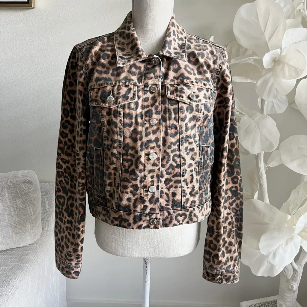 Veronica Beard Jeans Leopard Print Jean Cropped Jacket - Image 3