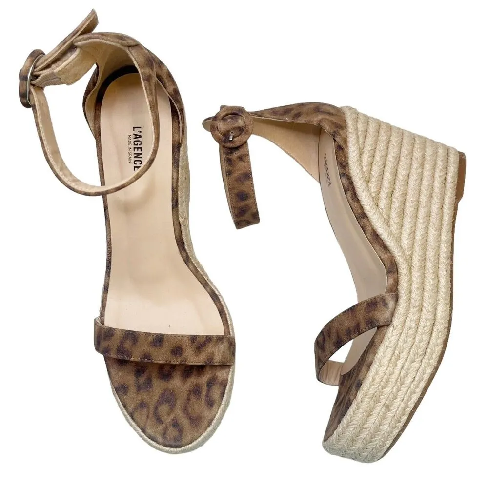L’AGENCE Elysee Cheetah Print Suede Espadrille Wedge Sandals Size EU 39 US 9 - Image 2