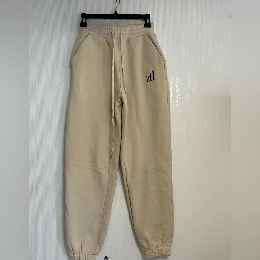 Beige Jogger Pants with Logo Tan Size XS - Image 2