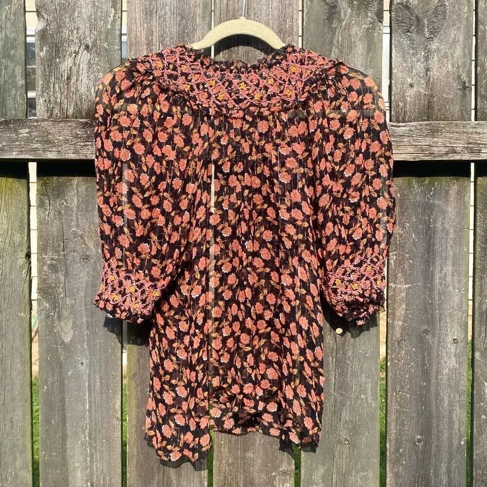 Saylor‎ Peggy Embroidered Floral Sheer Blouse | S - Image 8